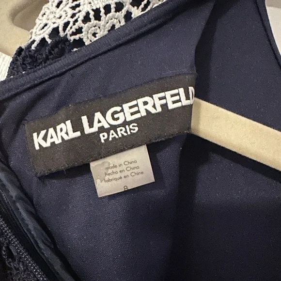 Karl Lagerfeld Paris Navy and White Lace Dress Size 8 - Picture 3 of 3